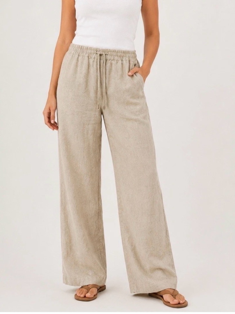 Tommy Bahama Taupe Wide Leg Drawstring Pants